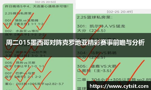 周二015墨西哥对阵克罗地亚精彩赛事前瞻与分析